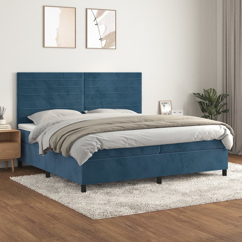 Boxspring met matras fluweel donkerblauw 200x200 cm is nu te koop bij PeponiXL, paradijselijk wonen!