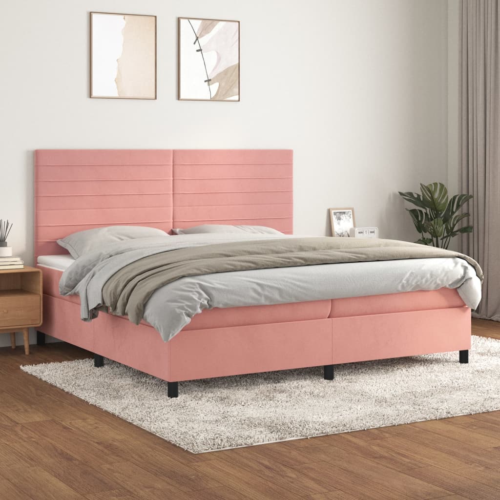 Boxspring met matras fluweel roze 200x200 cm is nu te koop bij PeponiXL, paradijselijk wonen!