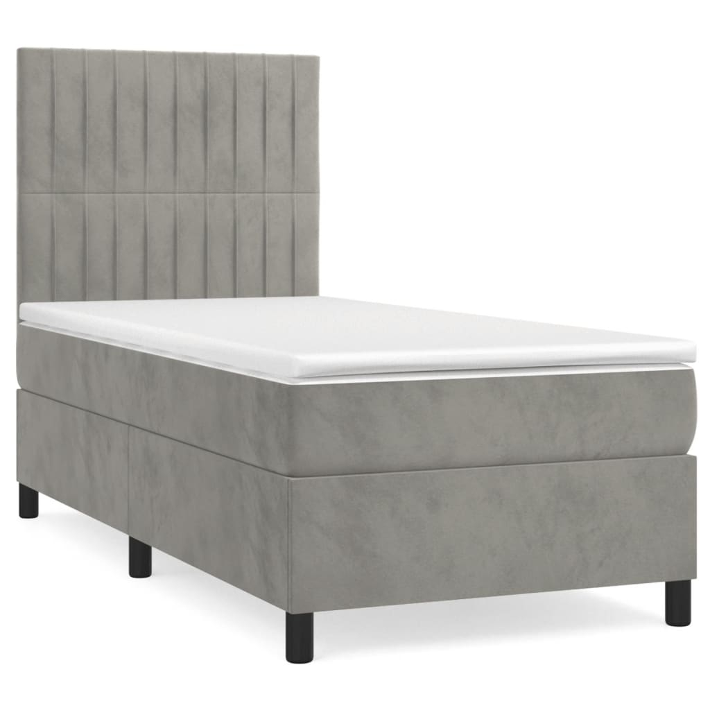 Boxspring met matras fluweel lichtgrijs 90x190 cm is nu te koop bij PeponiXL, paradijselijk wonen!