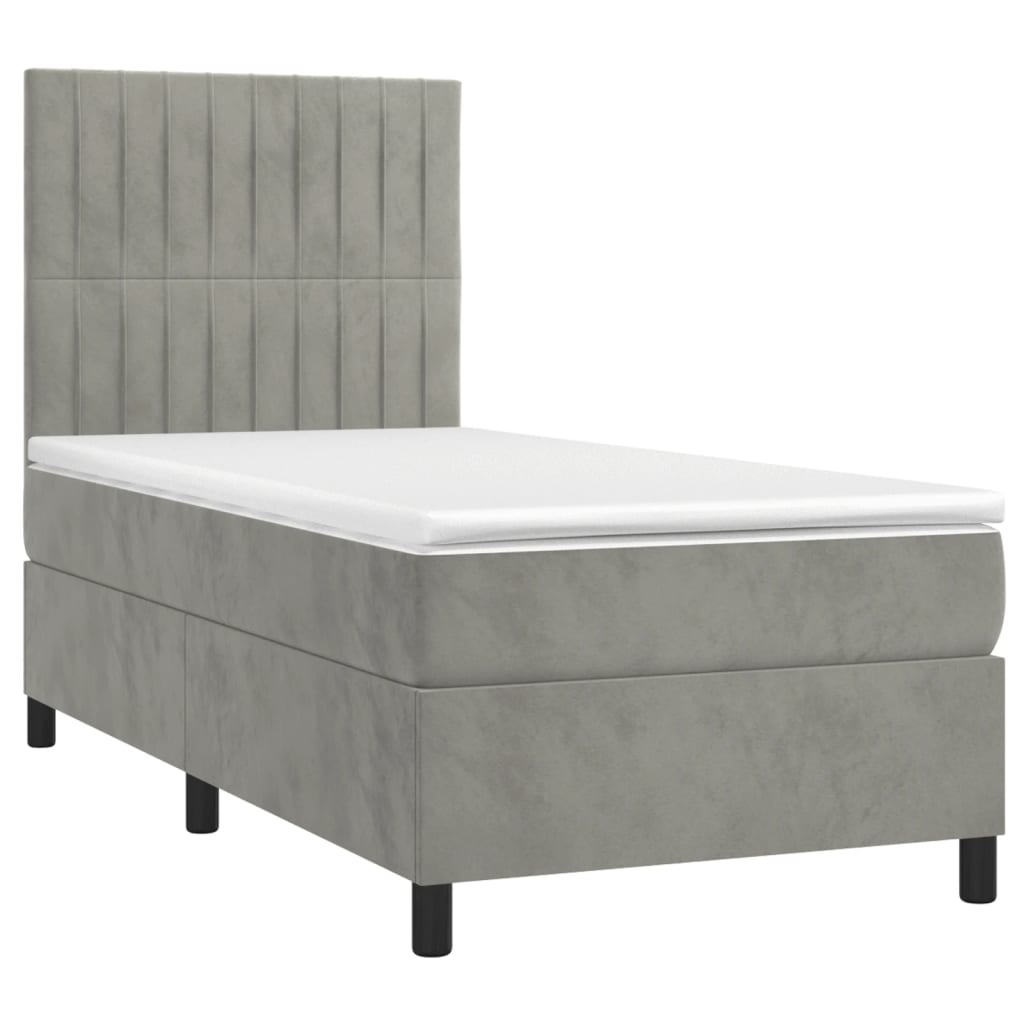 Boxspring met matras fluweel lichtgrijs 90x190 cm is nu te koop bij PeponiXL, paradijselijk wonen!
