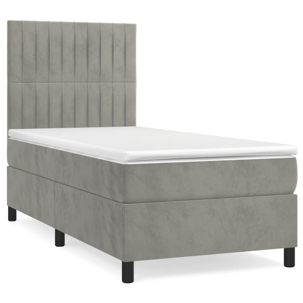 Boxspring met matras fluweel lichtgrijs 90x200 cm is nu te koop bij PeponiXL, paradijselijk wonen!