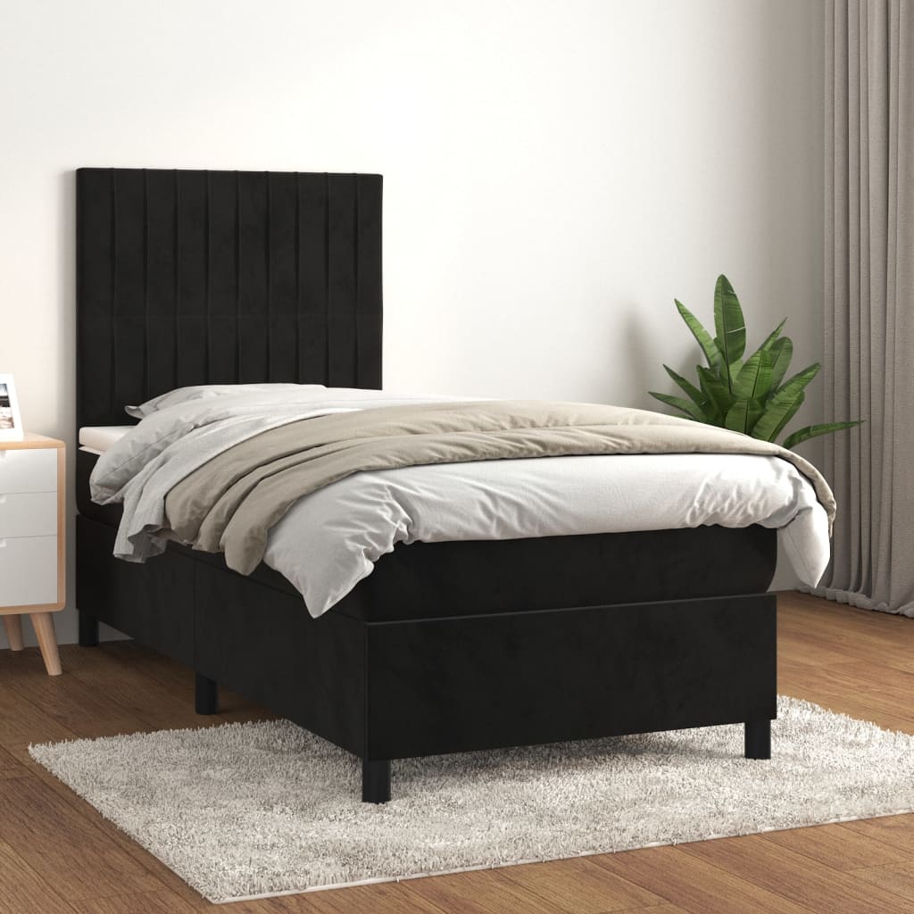 Boxspring met matras fluweel zwart 90x200 cm is nu te koop bij PeponiXL, paradijselijk wonen!
