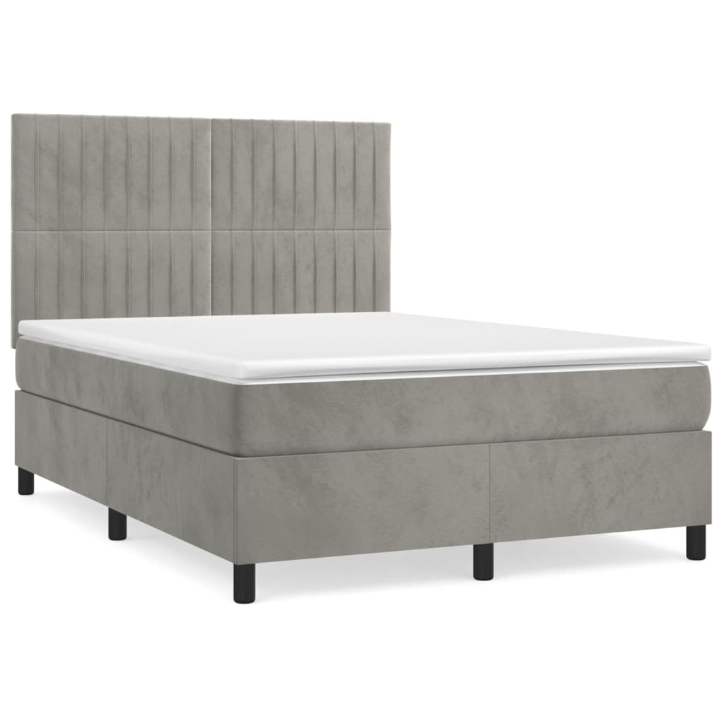 Boxspring met matras fluweel lichtgrijs 140x190 cm is nu te koop bij PeponiXL, paradijselijk wonen!