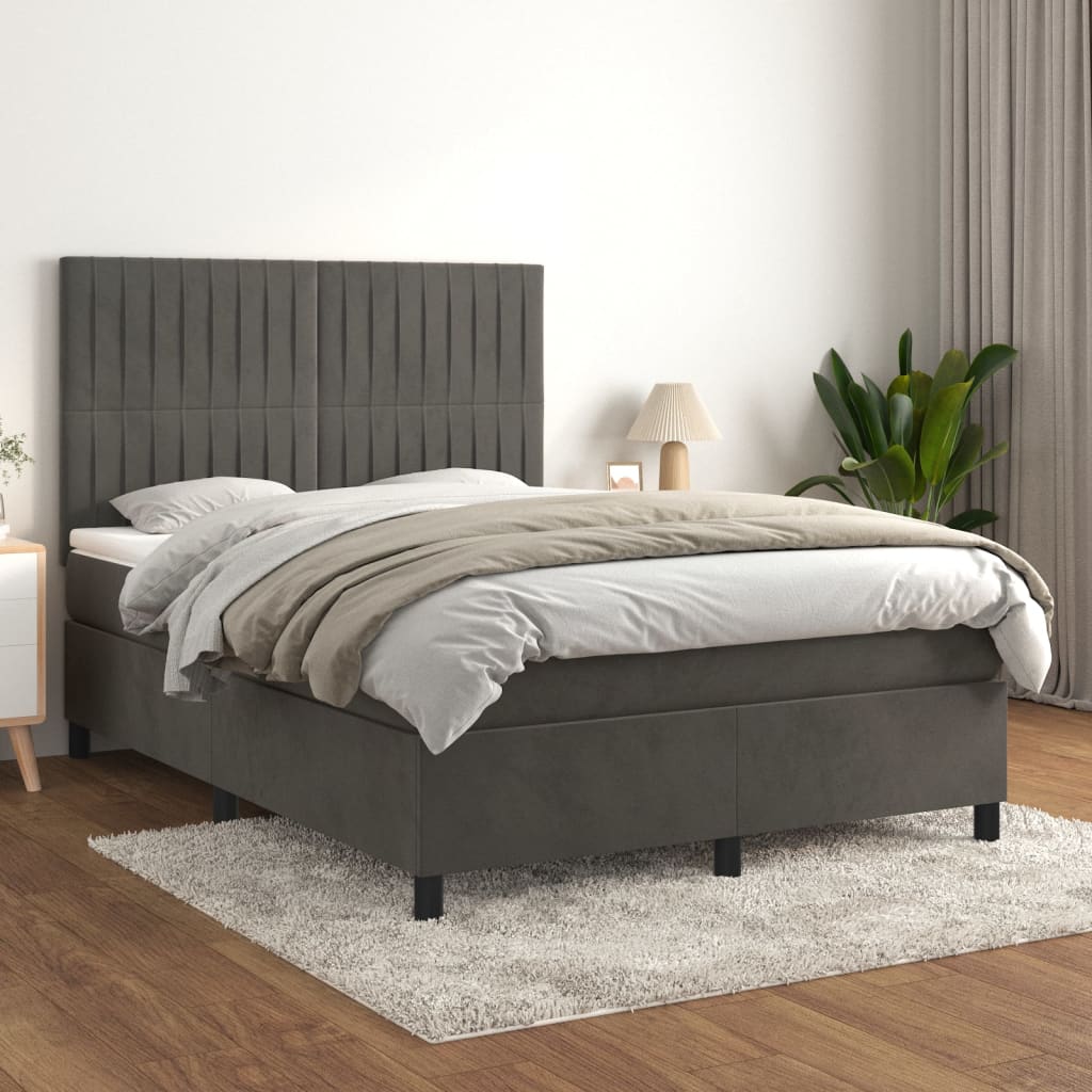 Boxspring met matras fluweel donkergrijs 140x190 cm is nu te koop bij PeponiXL, paradijselijk wonen!