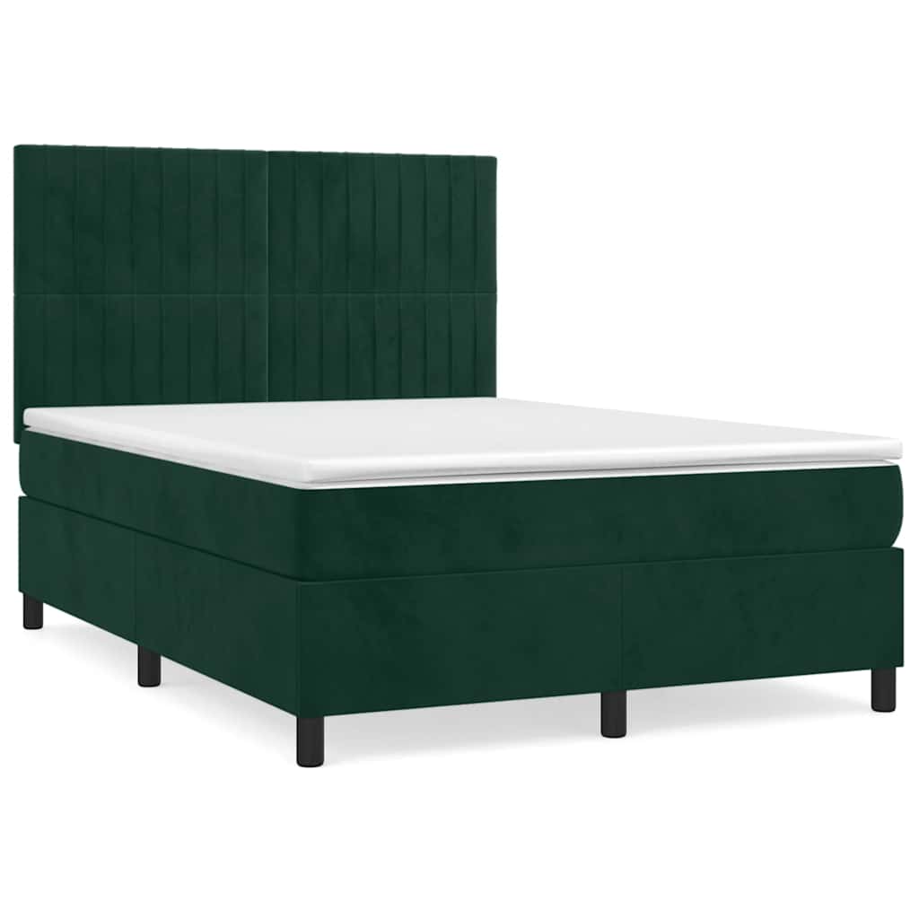 Boxspring met matras fluweel donkergroen 140x190 cm is nu te koop bij PeponiXL, paradijselijk wonen!