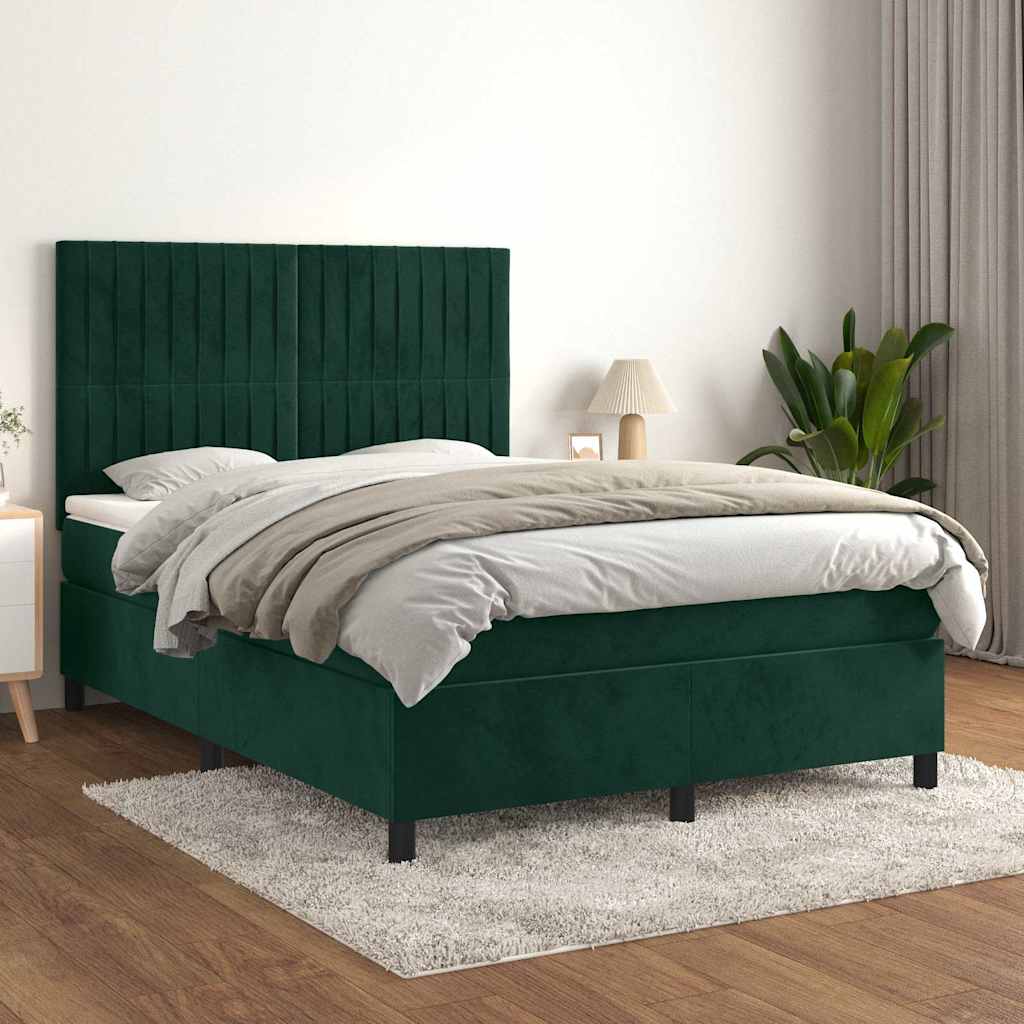 Boxspring met matras fluweel donkergroen 140x190 cm is nu te koop bij PeponiXL, paradijselijk wonen!
