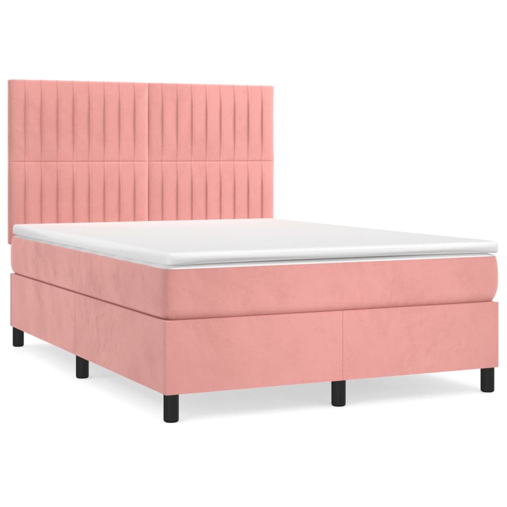 Boxspring met matras fluweel roze 140x190 cm is nu te koop bij PeponiXL, paradijselijk wonen!