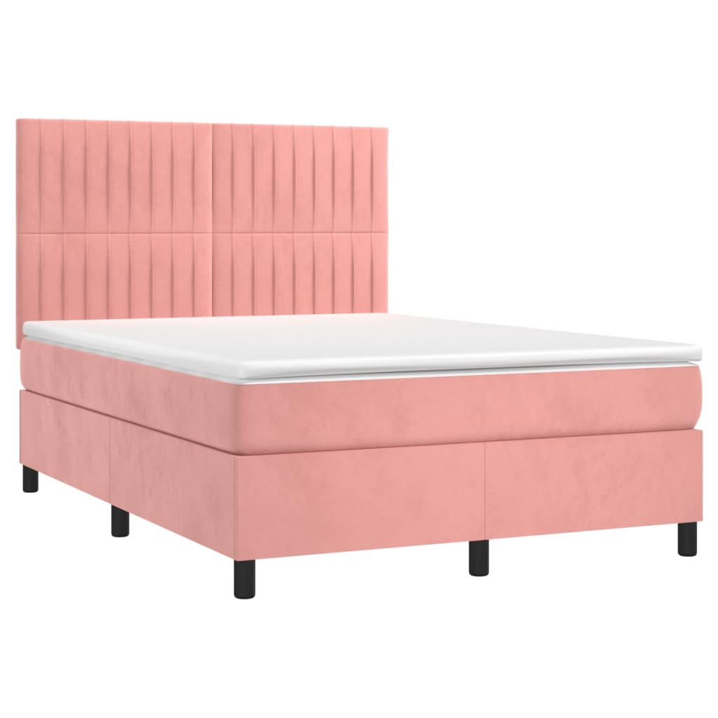 Boxspring met matras fluweel roze 140x190 cm is nu te koop bij PeponiXL, paradijselijk wonen!