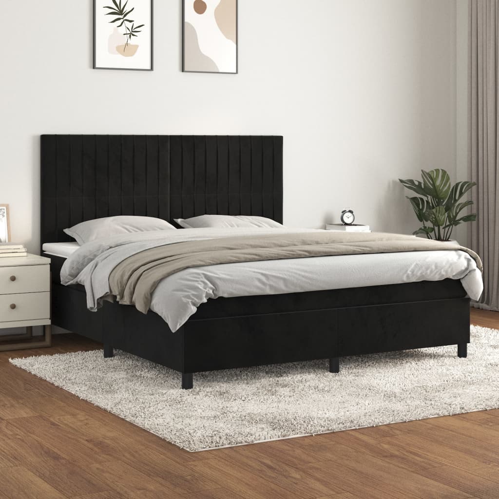 Boxspring met matras fluweel zwart 160x200 cm is nu te koop bij PeponiXL, paradijselijk wonen!