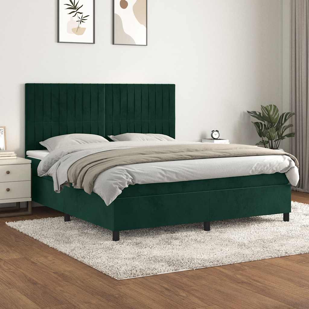 Boxspring met matras fluweel donkergroen 160x200 cm is nu te koop bij PeponiXL, paradijselijk wonen!