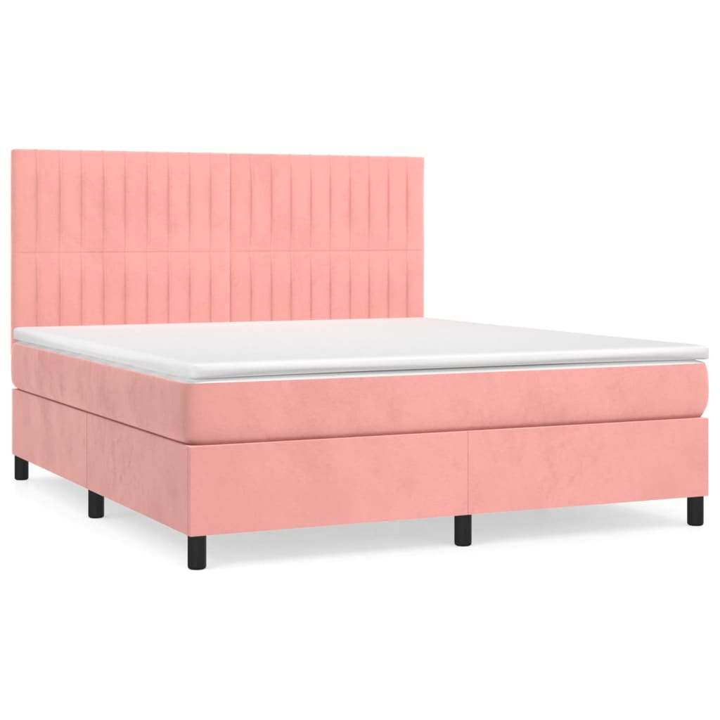 Boxspring met matras fluweel roze 160x200 cm is nu te koop bij PeponiXL, paradijselijk wonen!