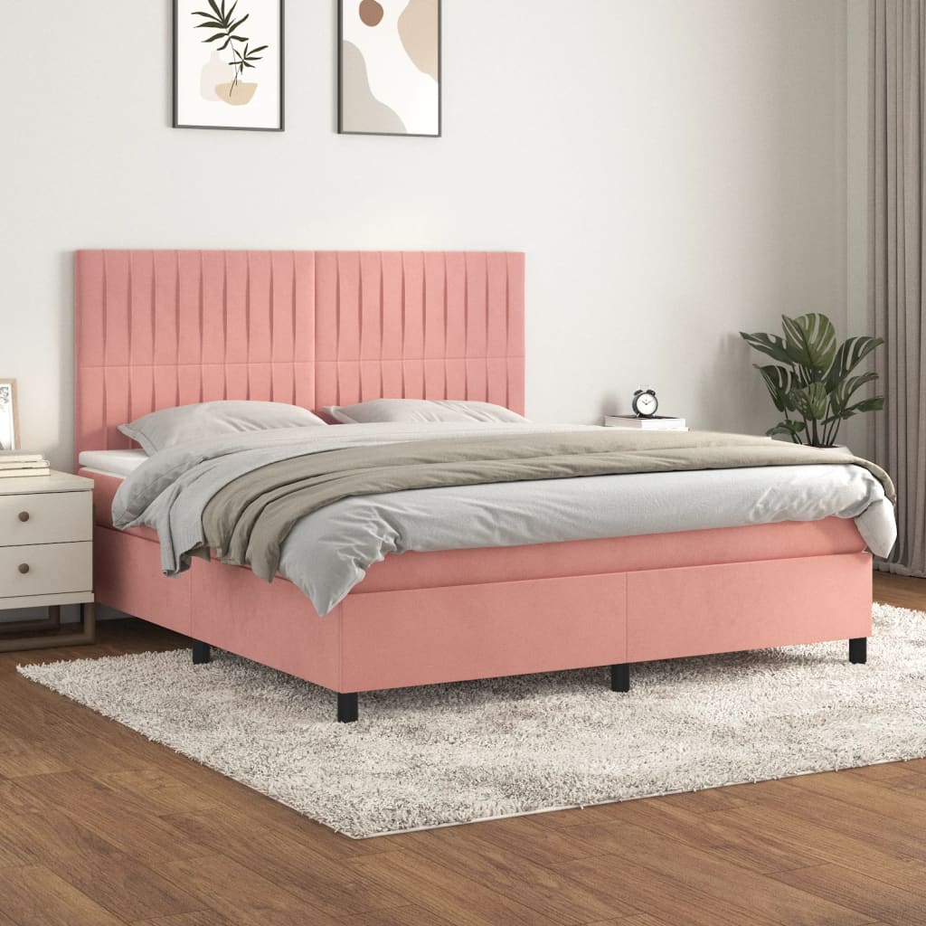 Boxspring met matras fluweel roze 160x200 cm is nu te koop bij PeponiXL, paradijselijk wonen!