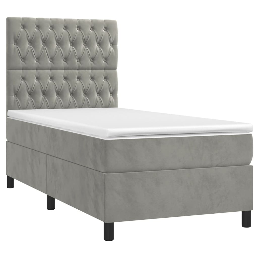 Boxspring met matras fluweel lichtgrijs 90x190 cm is nu te koop bij PeponiXL, paradijselijk wonen!