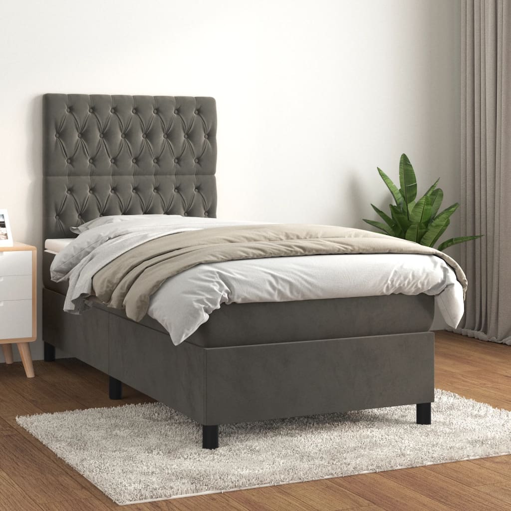 Boxspring met matras fluweel donkergrijs 90x190 cm is nu te koop bij PeponiXL, paradijselijk wonen!