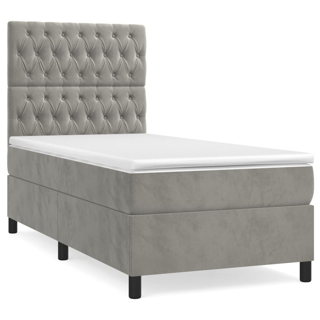 Boxspring met matras fluweel lichtgrijs 100x200 cm is nu te koop bij PeponiXL, paradijselijk wonen!