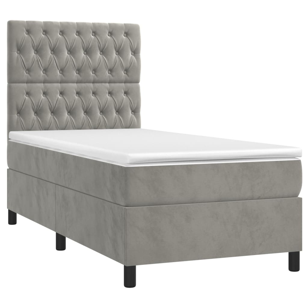 Boxspring met matras fluweel lichtgrijs 100x200 cm is nu te koop bij PeponiXL, paradijselijk wonen!