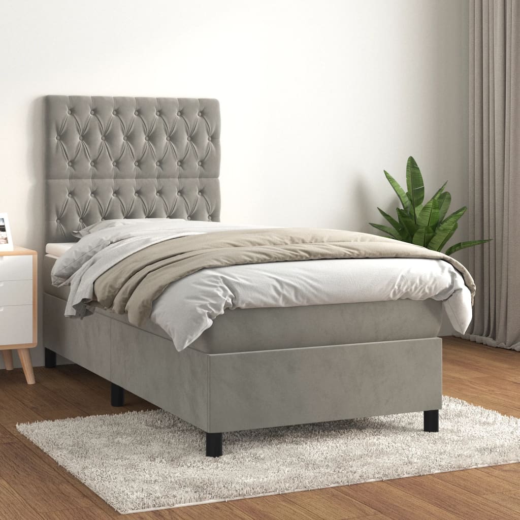 Boxspring met matras fluweel lichtgrijs 100x200 cm is nu te koop bij PeponiXL, paradijselijk wonen!
