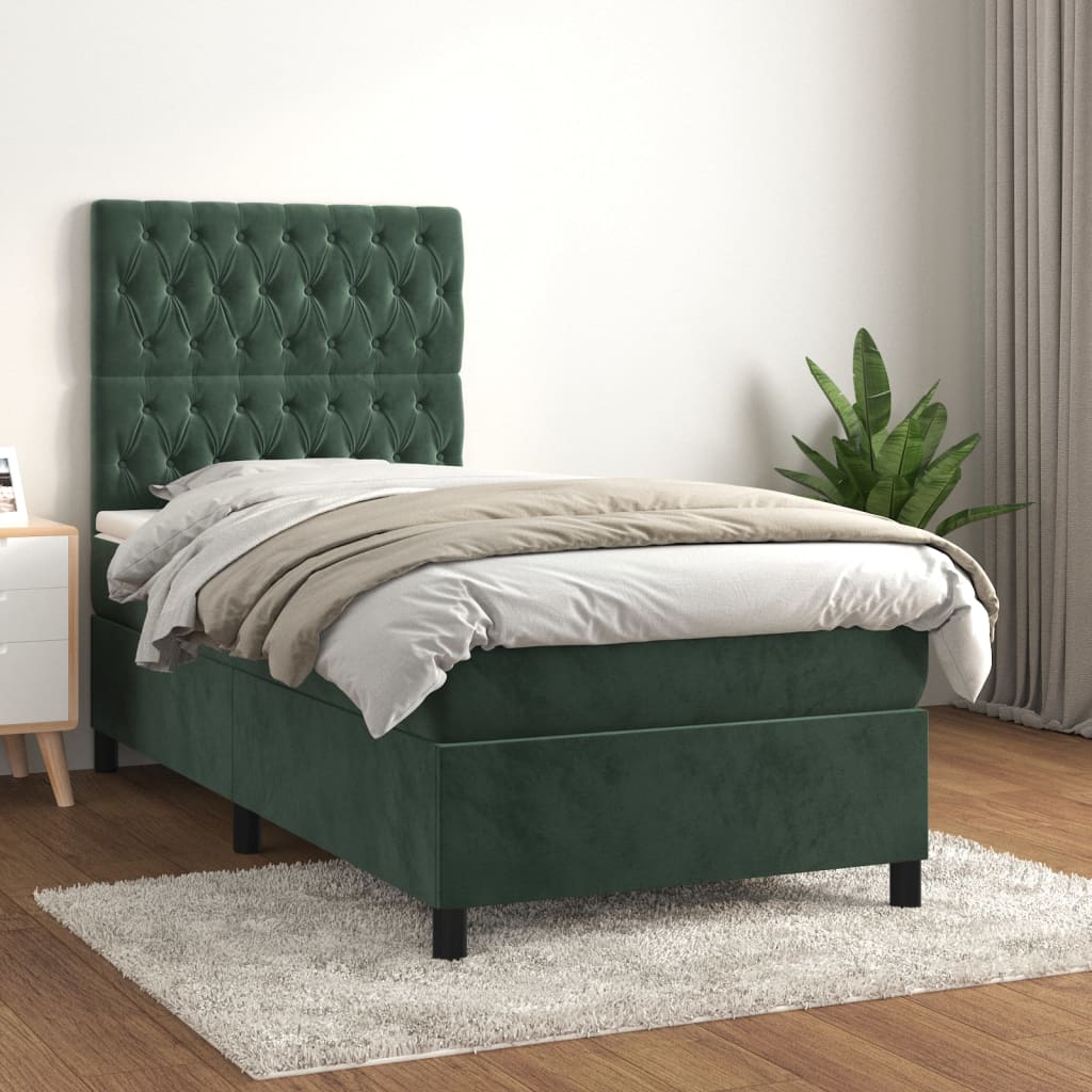 Boxspring met matras fluweel donkergroen 100x200 cm is nu te koop bij PeponiXL, paradijselijk wonen!