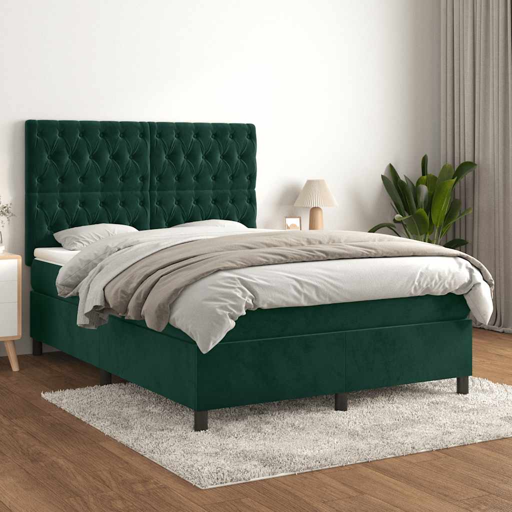 Boxspring met matras fluweel donkergroen 140x190 cm is nu te koop bij PeponiXL, paradijselijk wonen!