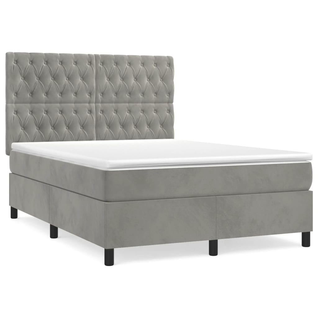 Boxspring met matras fluweel lichtgrijs 140x200 cm is nu te koop bij PeponiXL, paradijselijk wonen!
