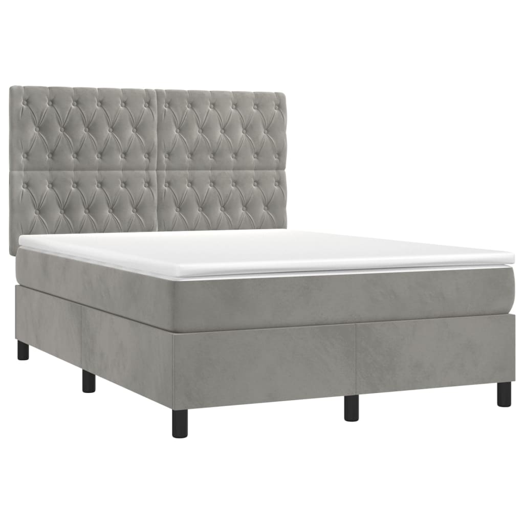 Boxspring met matras fluweel lichtgrijs 140x200 cm is nu te koop bij PeponiXL, paradijselijk wonen!