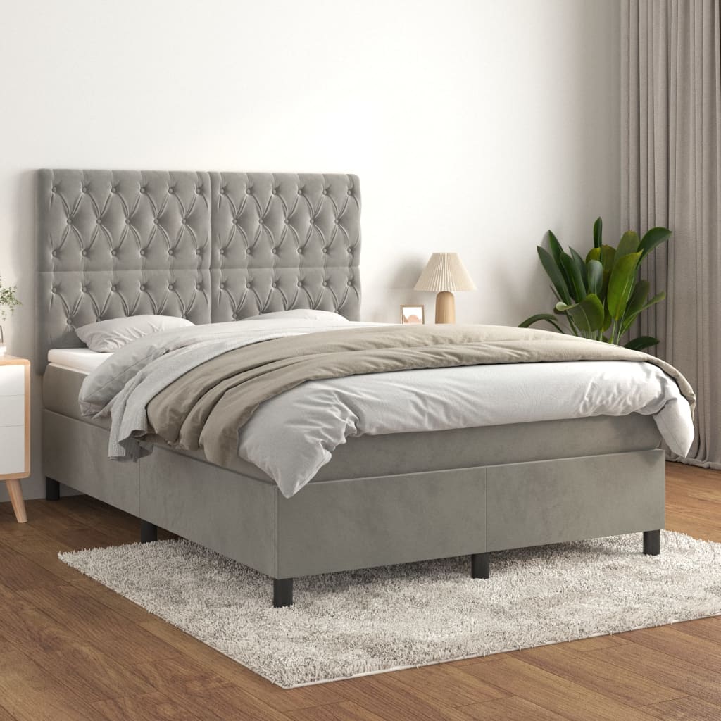 Boxspring met matras fluweel lichtgrijs 140x200 cm is nu te koop bij PeponiXL, paradijselijk wonen!