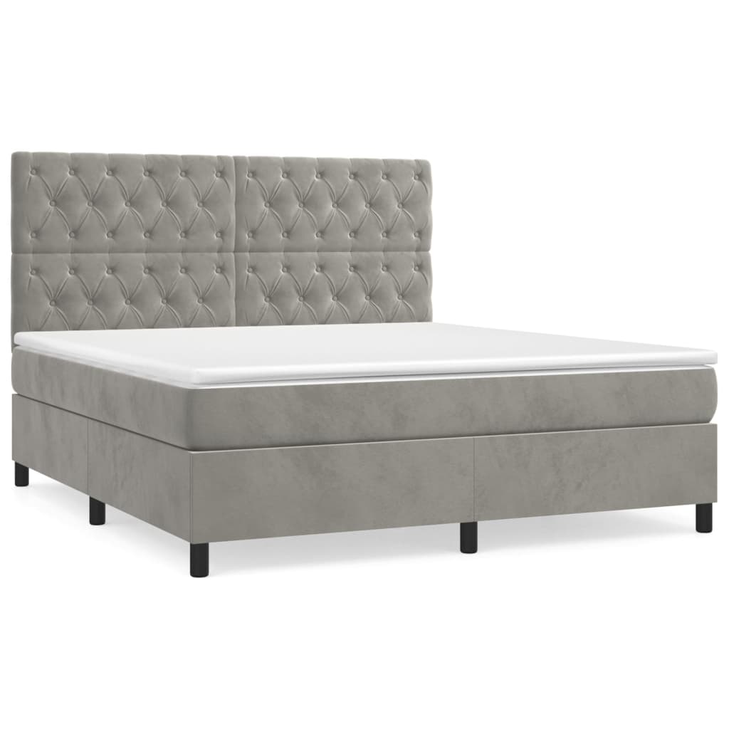 Boxspring met matras fluweel lichtgrijs 160x200 cm is nu te koop bij PeponiXL, paradijselijk wonen!
