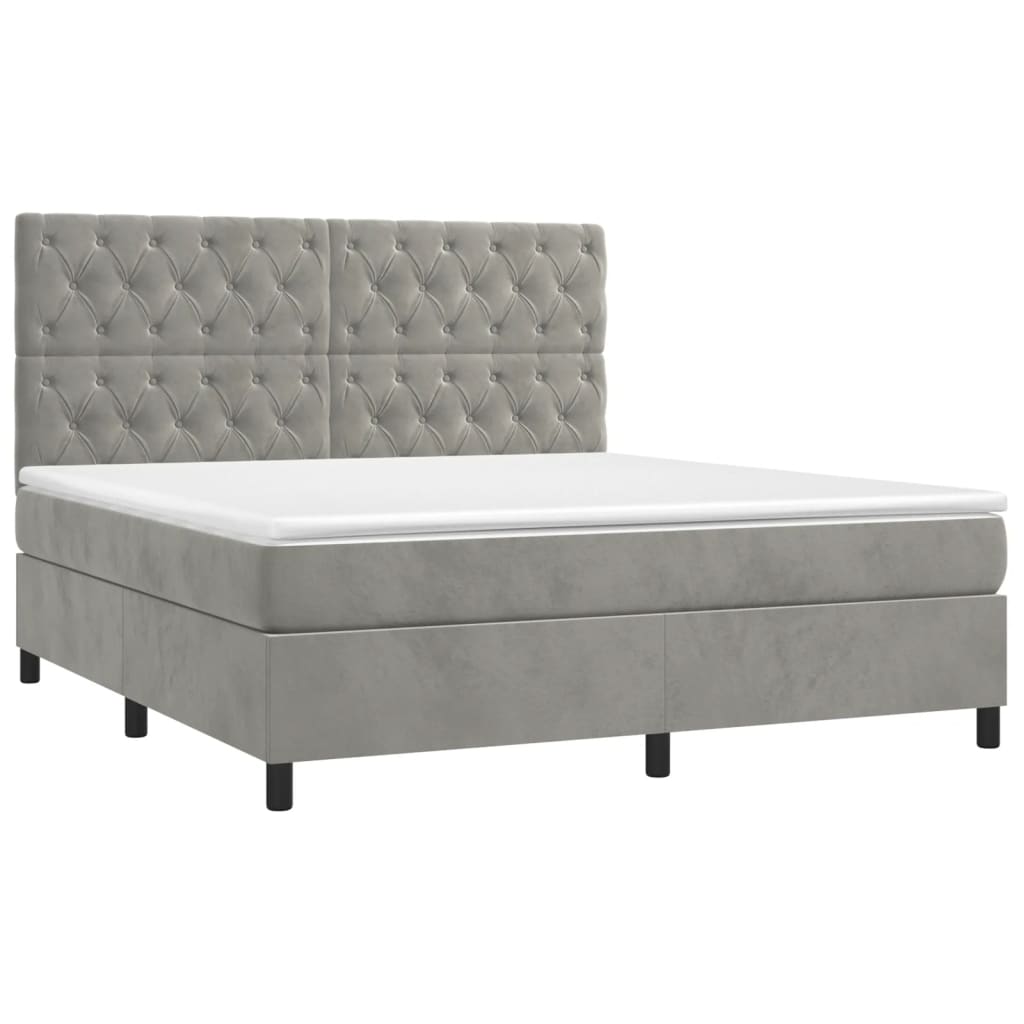 Boxspring met matras fluweel lichtgrijs 160x200 cm is nu te koop bij PeponiXL, paradijselijk wonen!