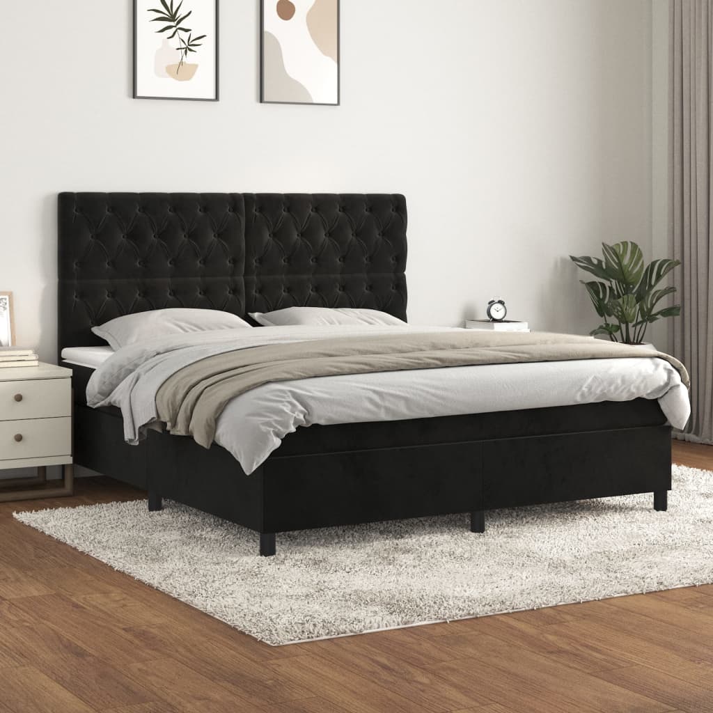 Boxspring met matras fluweel zwart 160x200 cm is nu te koop bij PeponiXL, paradijselijk wonen!