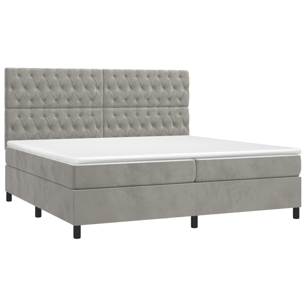 Boxspring met matras fluweel lichtgrijs 200x200 cm is nu te koop bij PeponiXL, paradijselijk wonen!