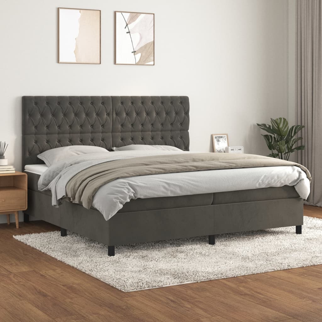 Boxspring met matras fluweel donkergrijs 200x200 cm is nu te koop bij PeponiXL, paradijselijk wonen!