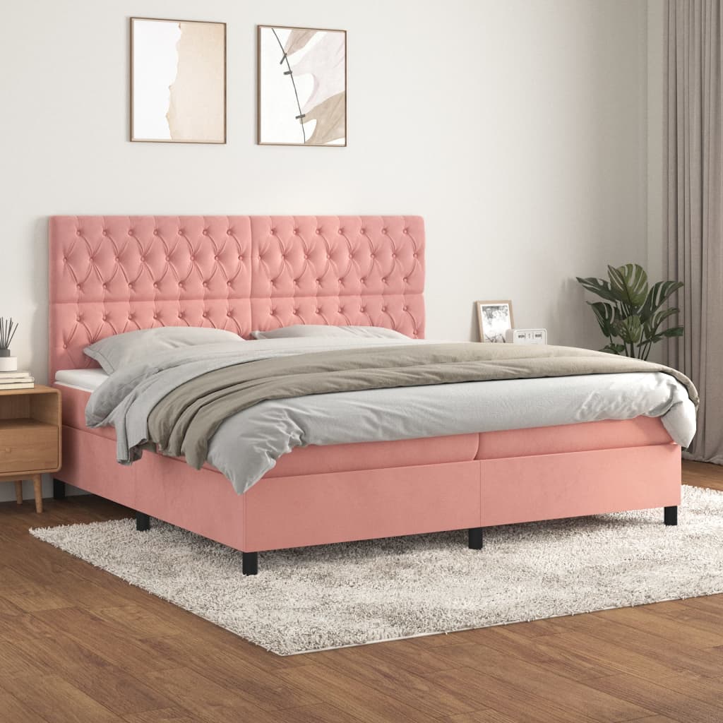 Boxspring met matras fluweel roze 200x200 cm is nu te koop bij PeponiXL, paradijselijk wonen!