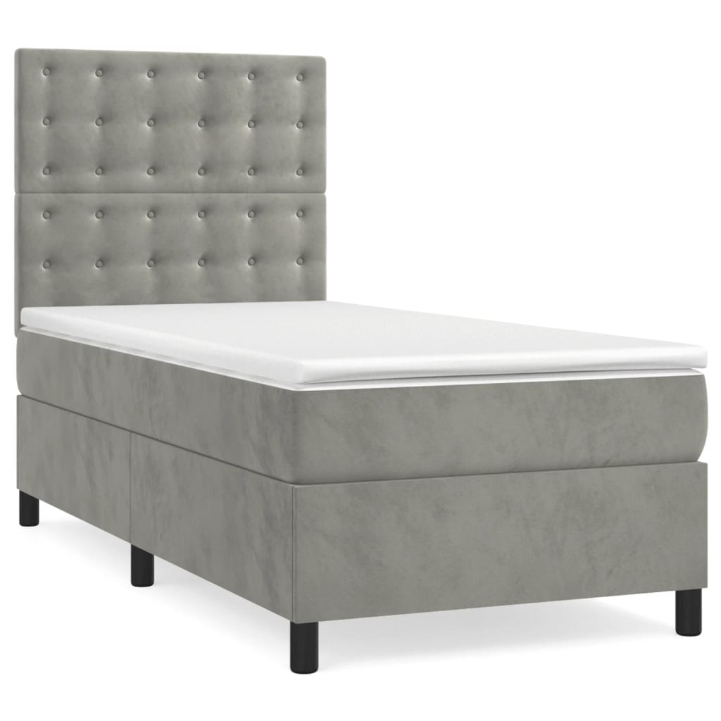 Boxspring met matras fluweel lichtgrijs 80x200 cm is nu te koop bij PeponiXL, paradijselijk wonen!