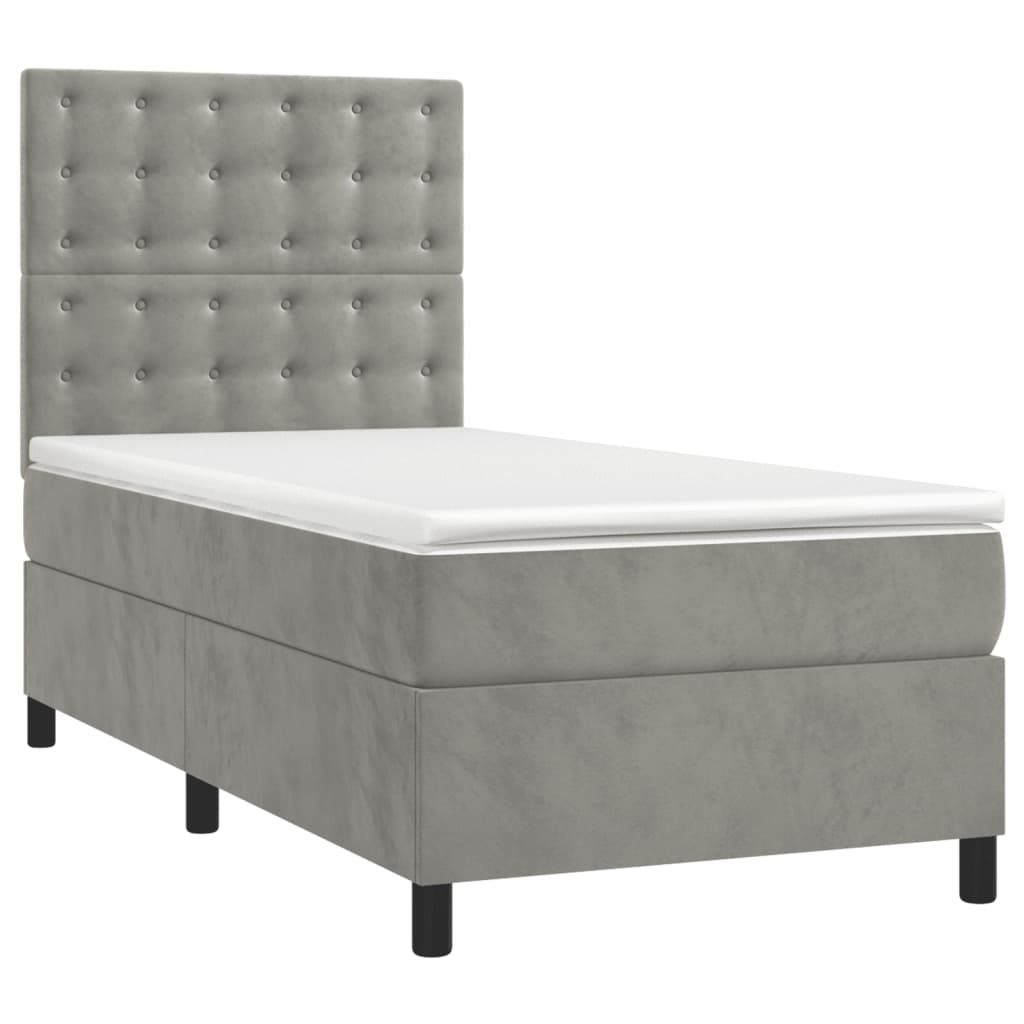 Boxspring met matras fluweel lichtgrijs 80x200 cm is nu te koop bij PeponiXL, paradijselijk wonen!