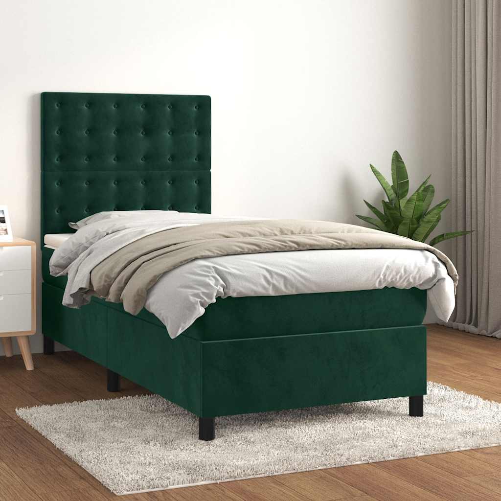 Boxspring met matras fluweel donkergroen 80x200 cm is nu te koop bij PeponiXL, paradijselijk wonen!