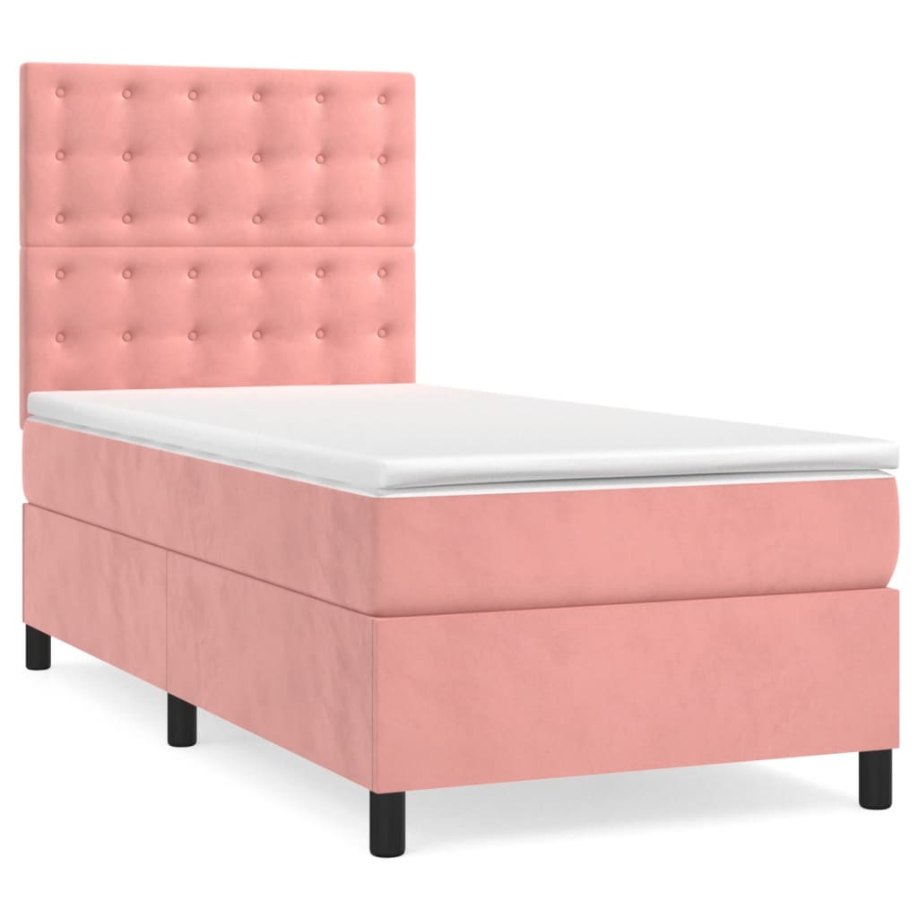 Boxspring met matras fluweel roze 90x190 cm is nu te koop bij PeponiXL, paradijselijk wonen!