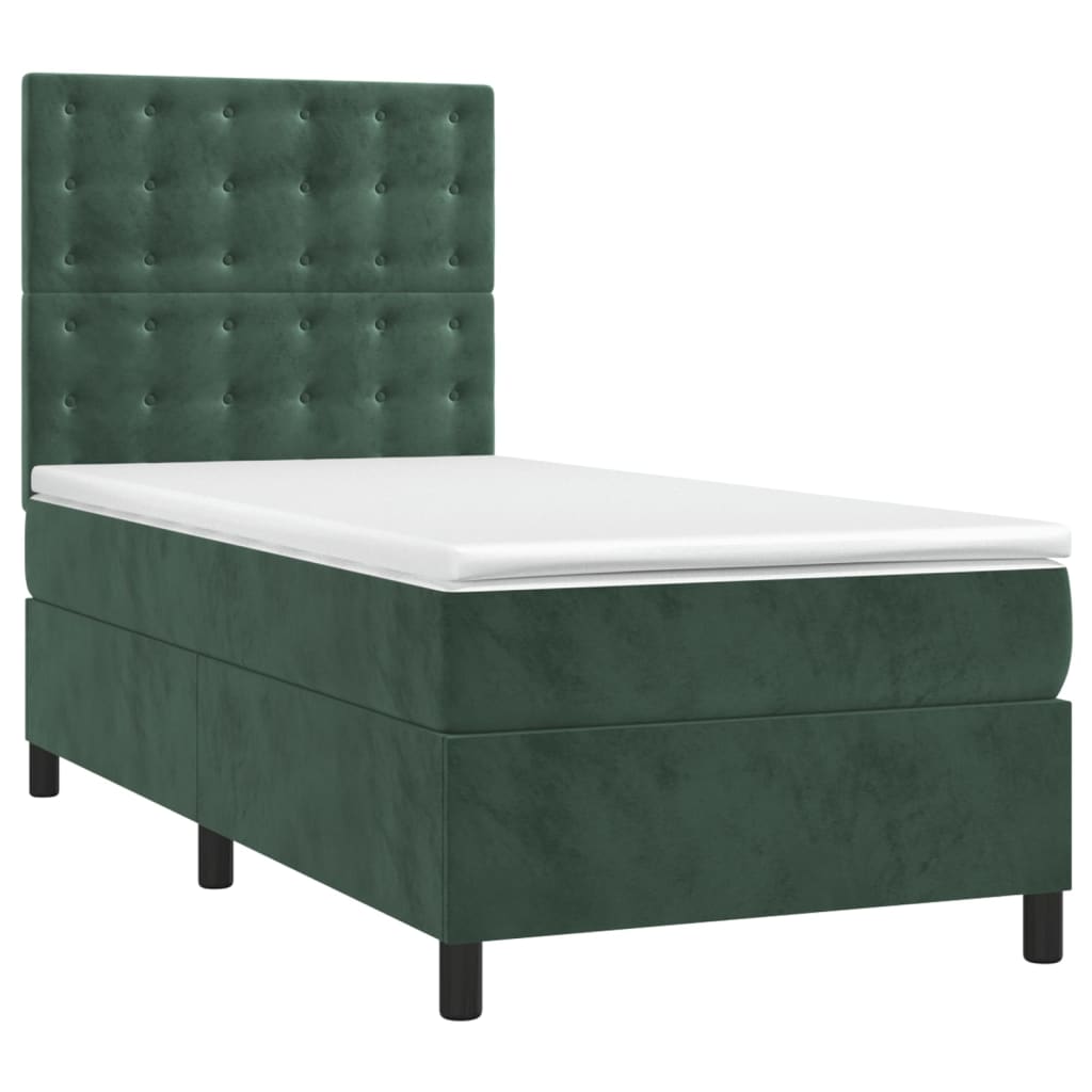 Boxspring met matras fluweel donkergroen 90x200 cm is nu te koop bij PeponiXL, paradijselijk wonen!