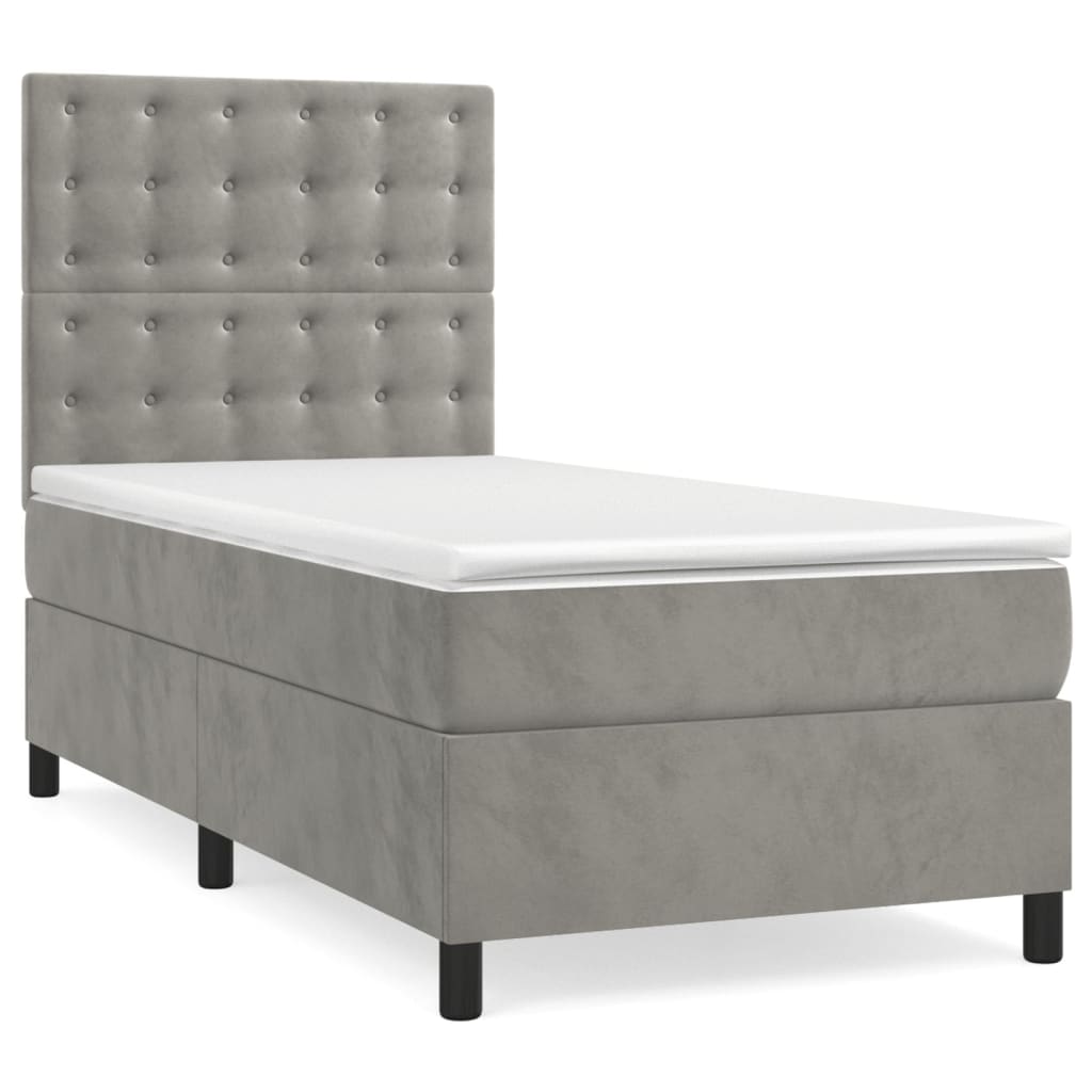 Boxspring met matras fluweel lichtgrijs 100x200 cm is nu te koop bij PeponiXL, paradijselijk wonen!