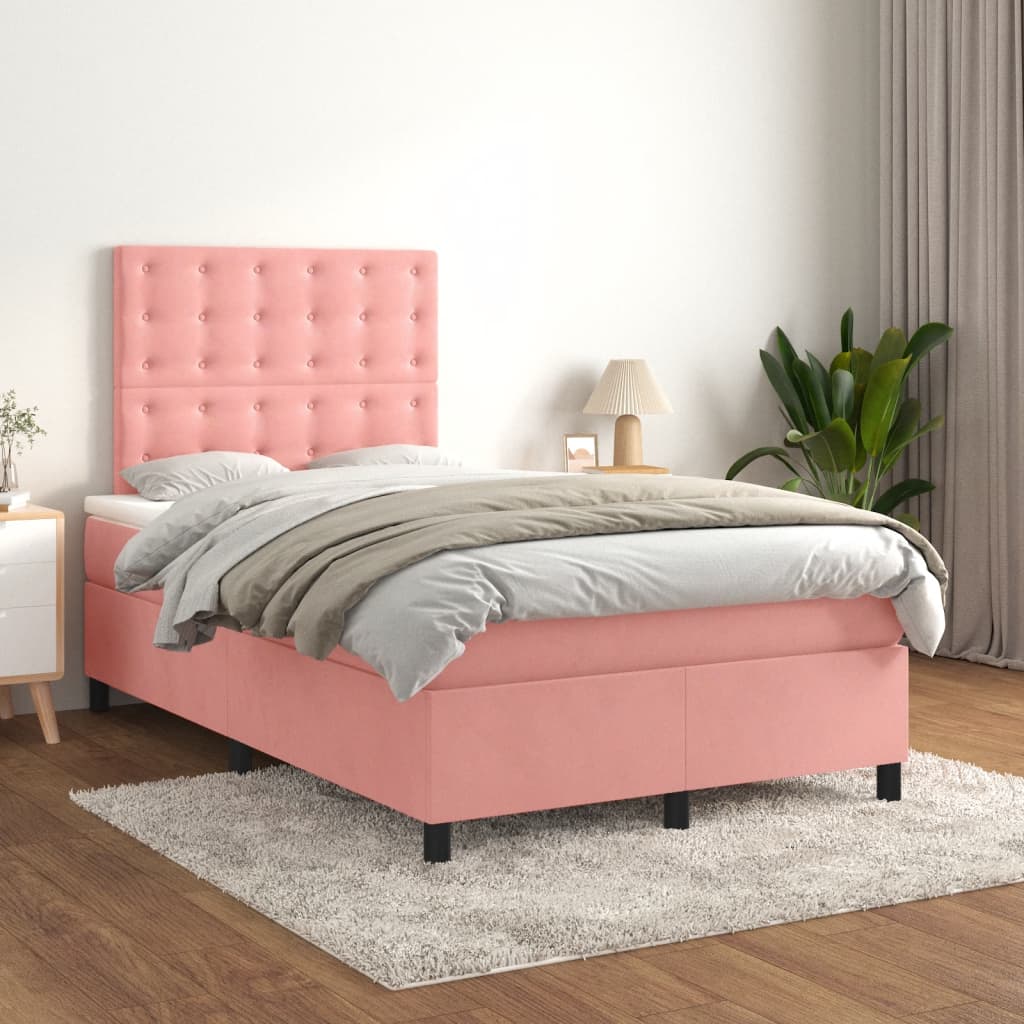 Boxspring met matras fluweel roze 120x200 cm is nu te koop bij PeponiXL, paradijselijk wonen!