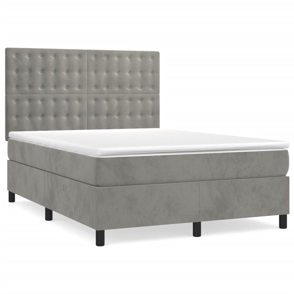 Boxspring met matras fluweel lichtgrijs 140x190 cm is nu te koop bij PeponiXL, paradijselijk wonen!