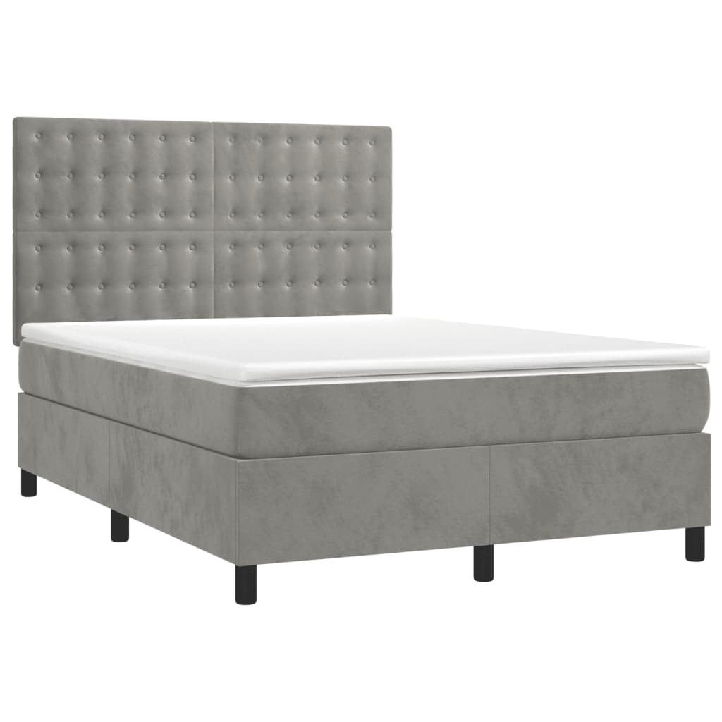 Boxspring met matras fluweel lichtgrijs 140x190 cm is nu te koop bij PeponiXL, paradijselijk wonen!