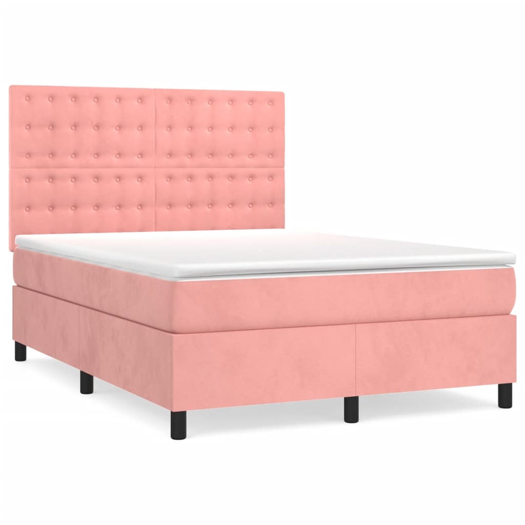 Boxspring met matras fluweel roze 140x190 cm is nu te koop bij PeponiXL, paradijselijk wonen!