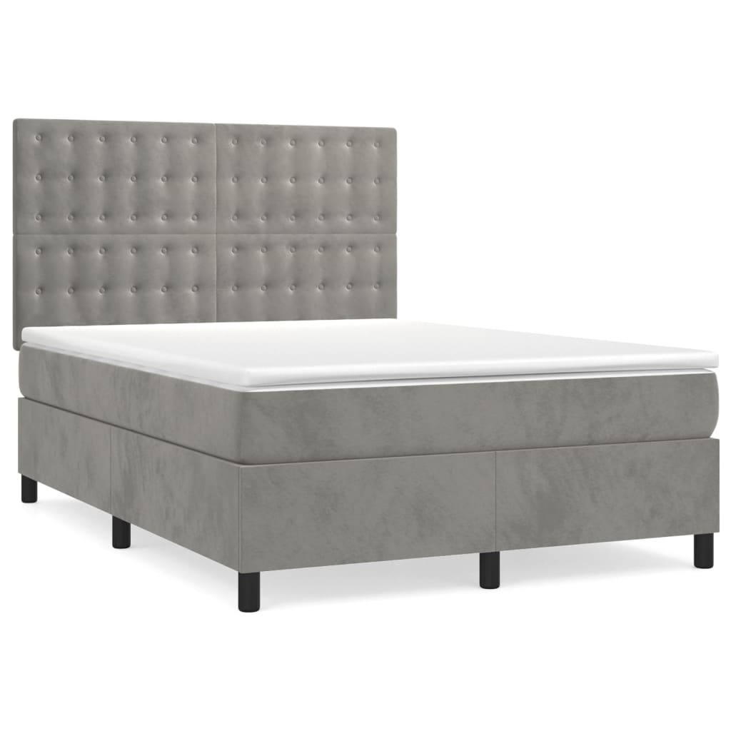 Boxspring met matras fluweel lichtgrijs 140x200 cm is nu te koop bij PeponiXL, paradijselijk wonen!