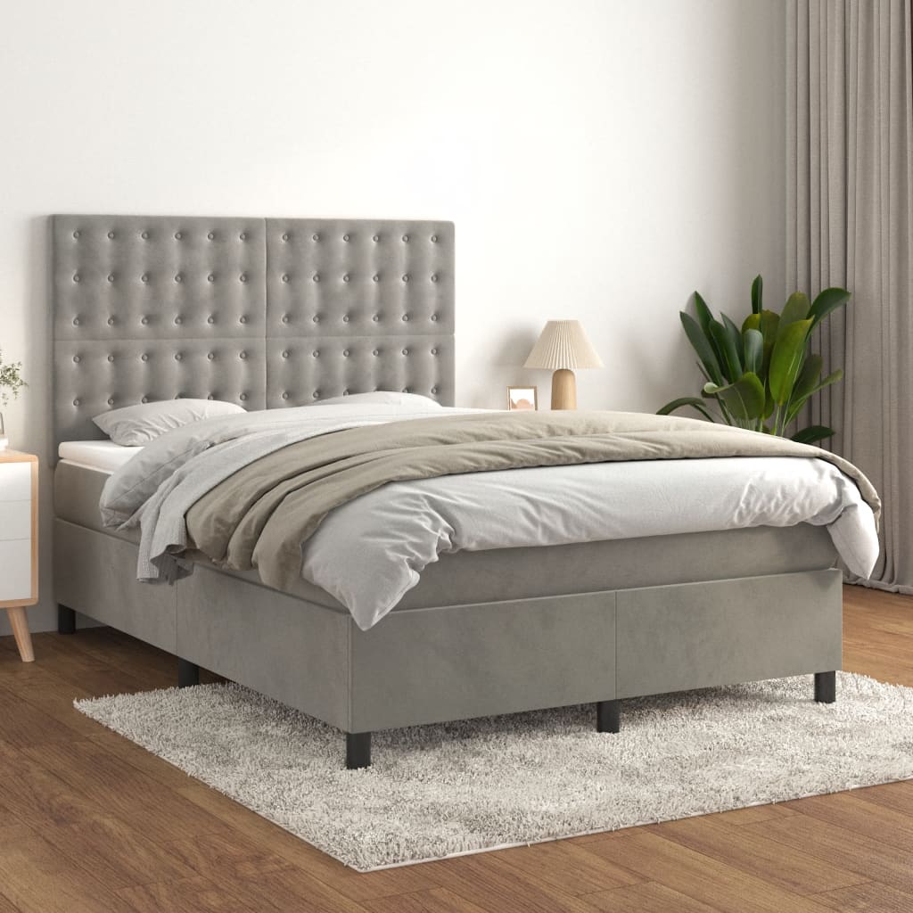 Boxspring met matras fluweel lichtgrijs 140x200 cm is nu te koop bij PeponiXL, paradijselijk wonen!