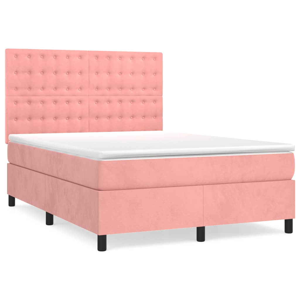 Boxspring met matras fluweel roze 140x200 cm is nu te koop bij PeponiXL, paradijselijk wonen!
