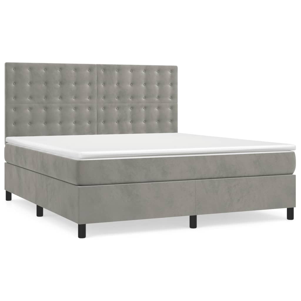 Boxspring met matras fluweel lichtgrijs 160x200 cm is nu te koop bij PeponiXL, paradijselijk wonen!