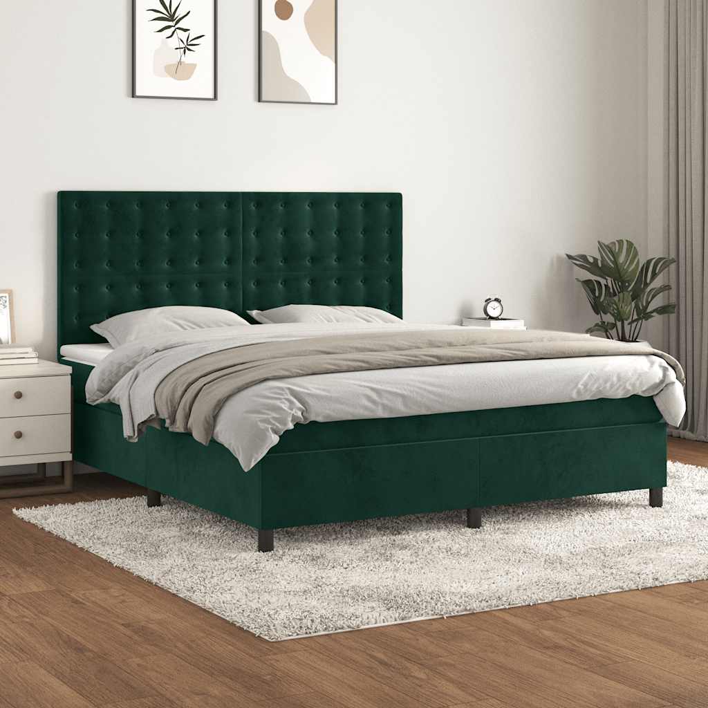 Boxspring met matras fluweel donkergroen 160x200 cm is nu te koop bij PeponiXL, paradijselijk wonen!