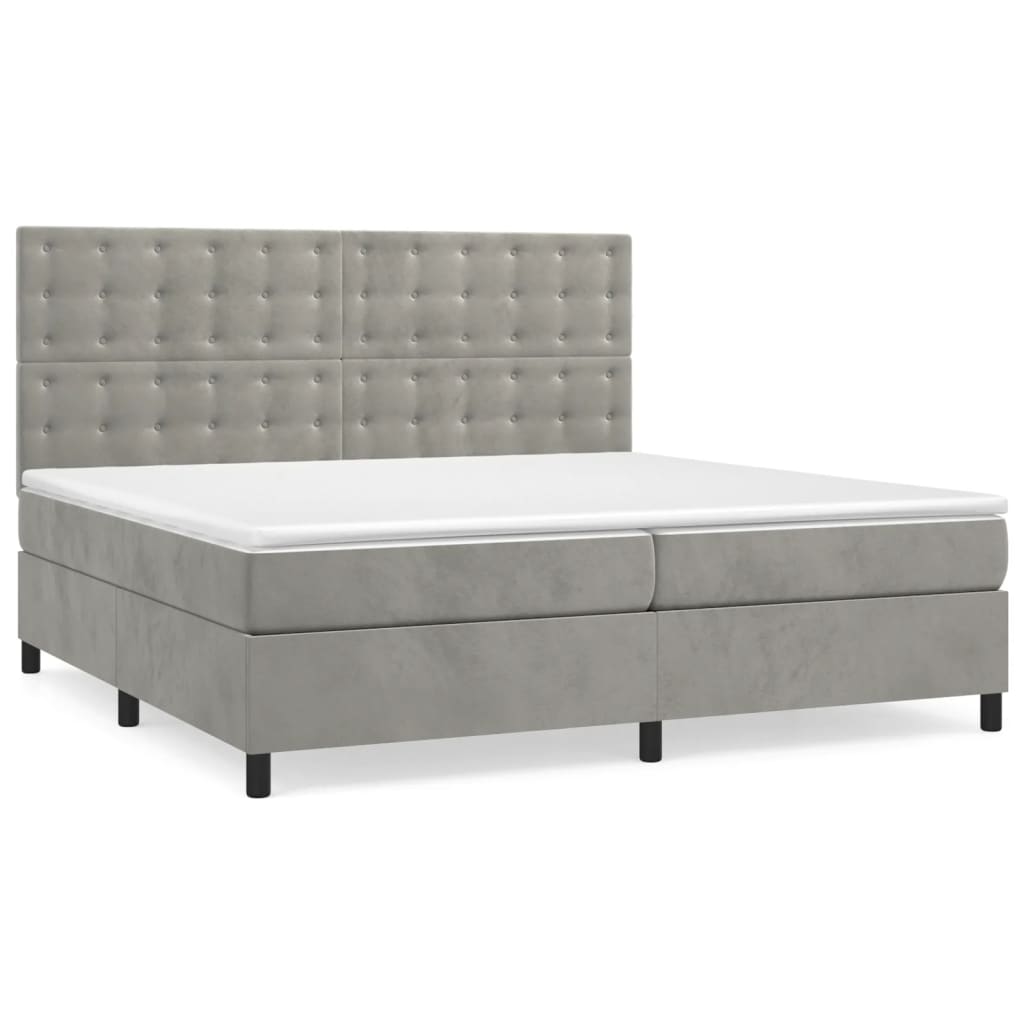 Boxspring met matras fluweel lichtgrijs 200x200 cm is nu te koop bij PeponiXL, paradijselijk wonen!