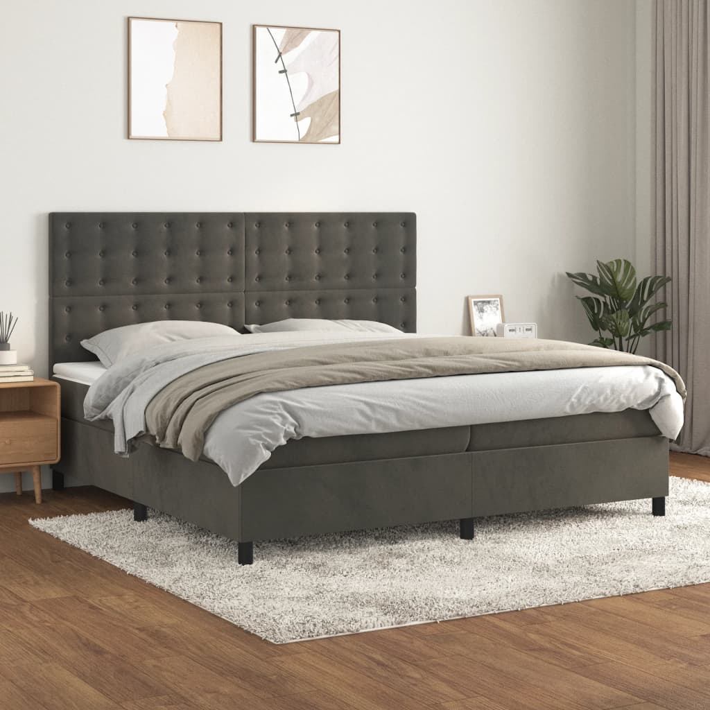 Boxspring met matras fluweel donkergrijs 200x200 cm is nu te koop bij PeponiXL, paradijselijk wonen!
