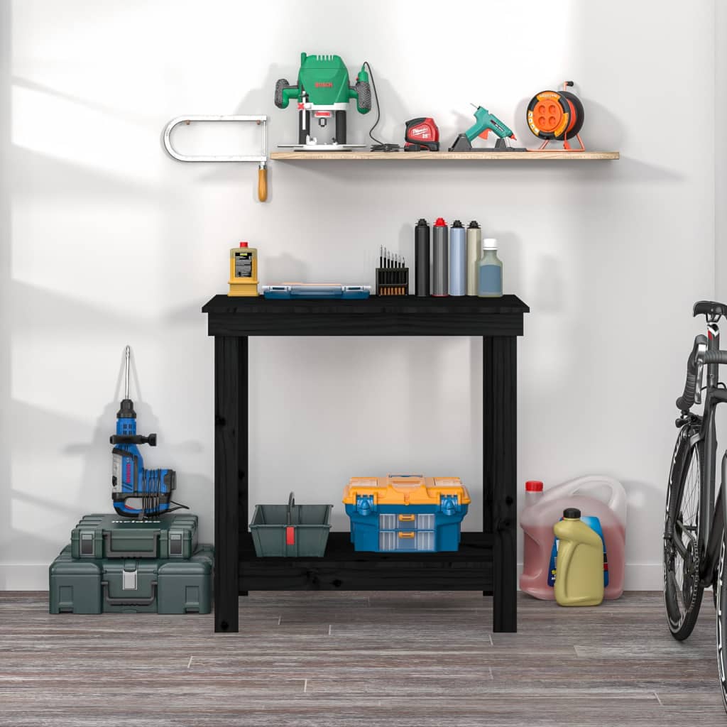 werkbank 80x50x80 cm massief grenenhout zwart is nu te koop bij PeponiXL, paradijselijk wonen!